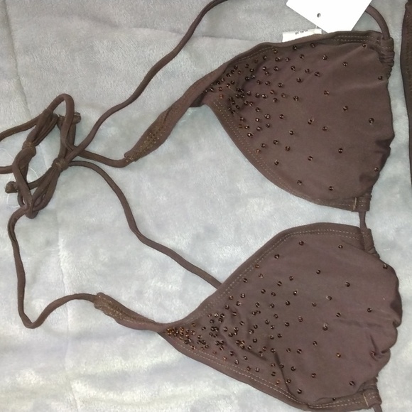 H&M women's brown beaded bikini top and bottom size 8 swimwear New - Picture 4 of 13